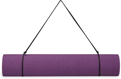 Essentials 1/4" Thin (6mm) Yoga & Pilates, Fitness & Exercise Mat with Easy-Cinch Carrier Strap Cusion Support For Fitness and Gym Workouts