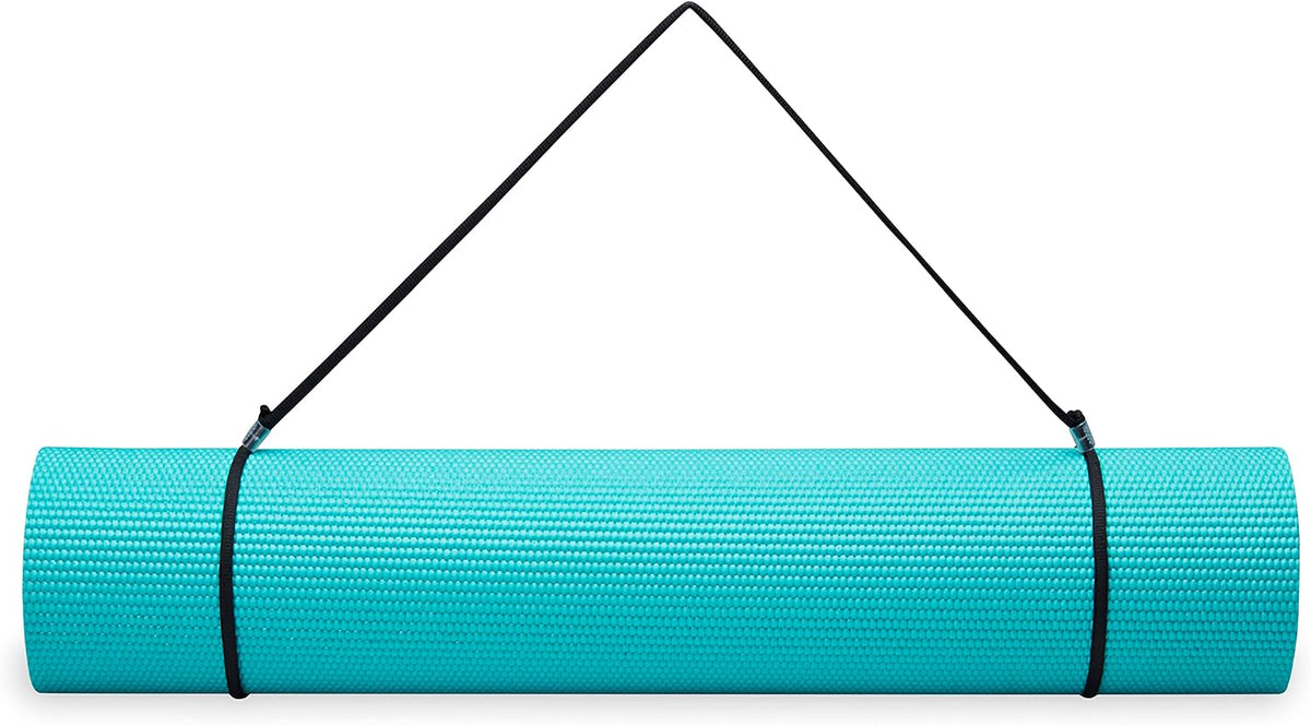 Essentials 1/4" Thin (6mm) Yoga & Pilates, Fitness & Exercise Mat with Easy-Cinch Carrier Strap Cusion Support For Fitness and Gym Workouts