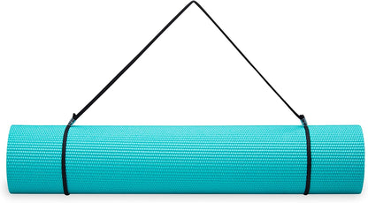 Essentials 1/4" Thin (6mm) Yoga & Pilates, Fitness & Exercise Mat with Easy-Cinch Carrier Strap Cusion Support For Fitness and Gym Workouts