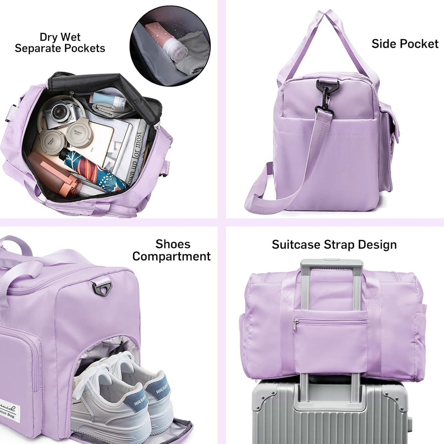 Suruid Travel Yoga Duffel Bag with Shoes Compartment Sports Gym Handbag with Dry Wet Separated Pocket for Training Men and Women, Overnight /Weekender Bag - Pink