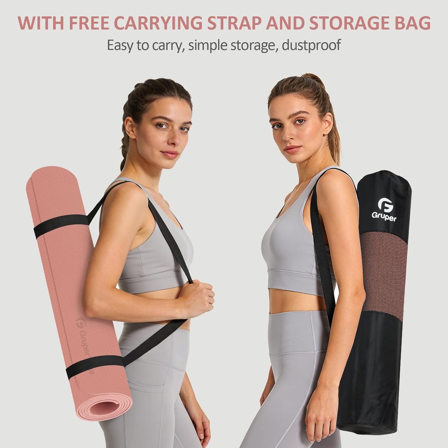 Gruper Yoga Mat Non Slip, 72"L x 24"W x 0.24"/0.32"TH, Anti-Tear Exercise Mat with Carrying Strap and Bag, Pro TPE Yoga Mats for Women, Workout Mats for Home, Pilates and Floor Exercises