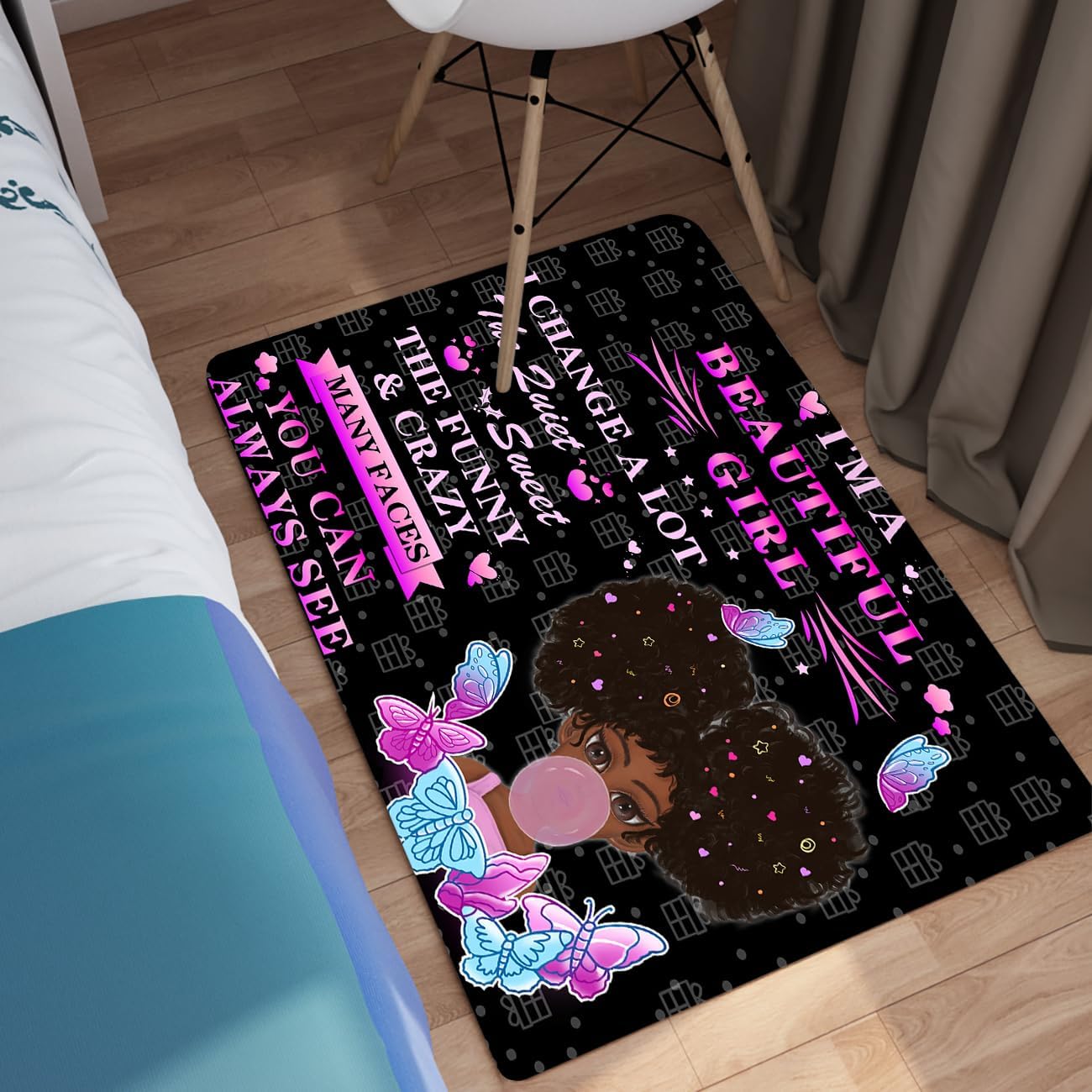 Black Girl Area Rug for Bedroom African Black Girls Floor Rugs for Living Room Playroom Cartoon Art Home Decor Soft Yoga Mats for Women Afro Purple 47" x 31" (2.7 x 3 Feet)