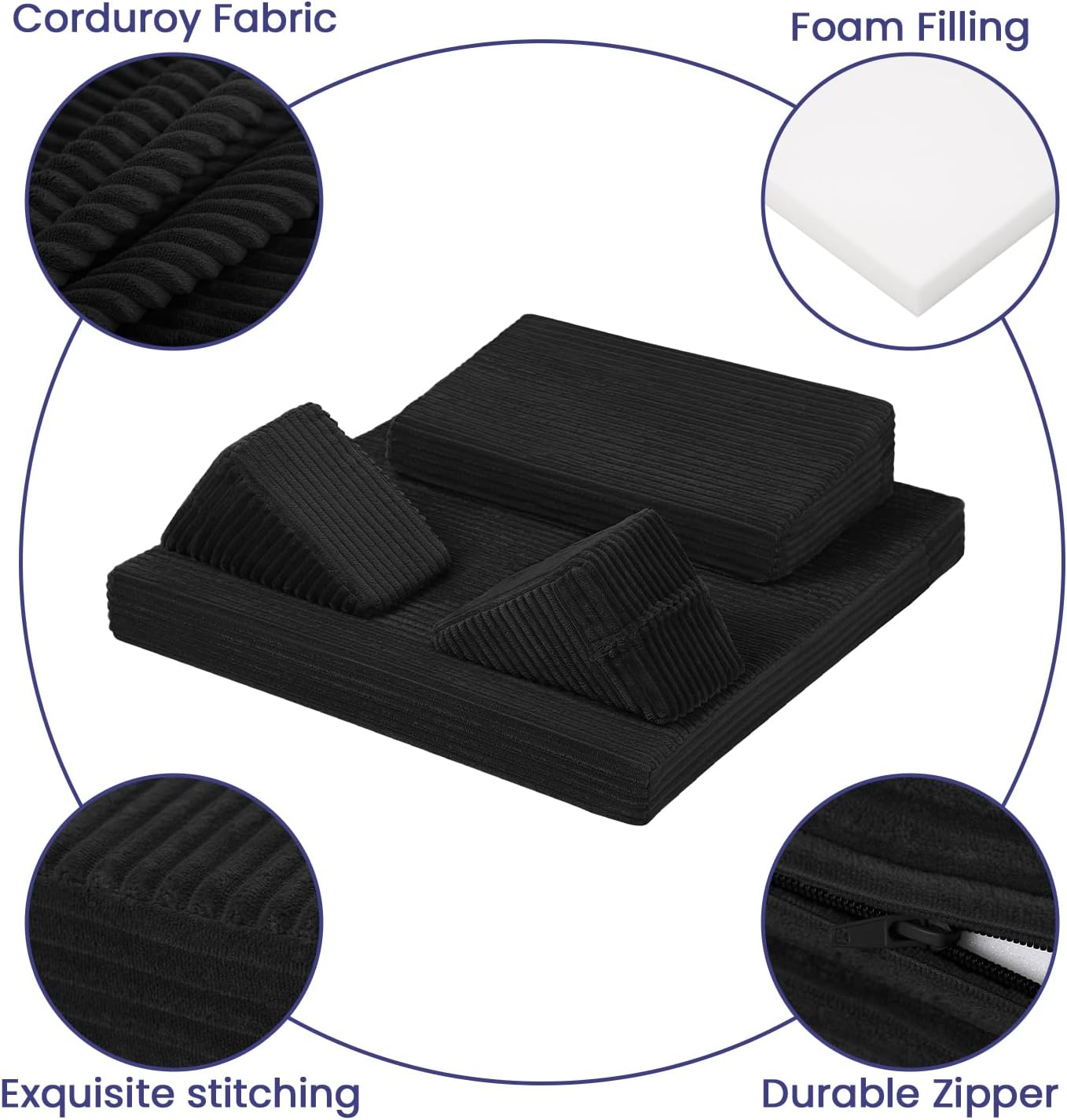 Meditation Cushion Set, Meditation Pillow for Sitting on Floor, Large Yoga Pillow with Knee Support, Washable Zafu Meditation Mat, 3 Shapes Floor Pillow for Adults, Dark Grey