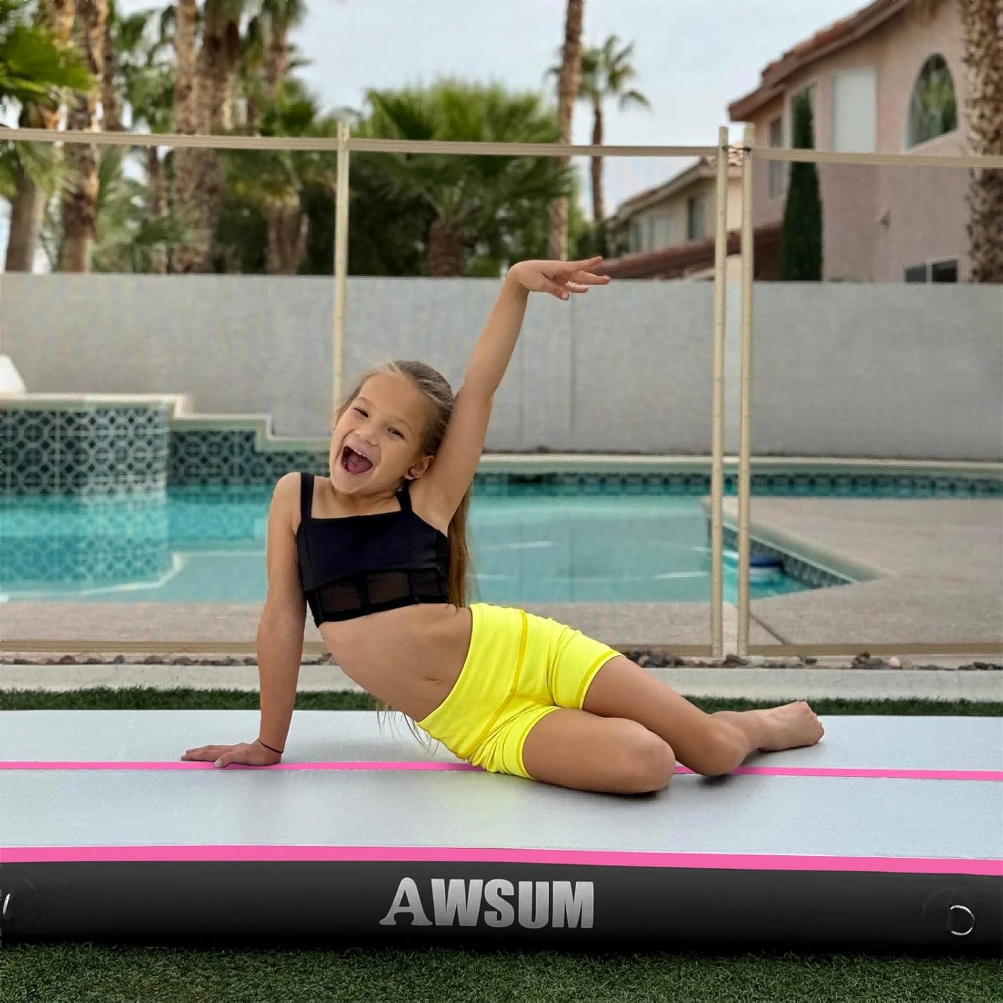 AWSUM Inflatable Gymnastics Mat 10ft/13ft/16ft/20ft/23ft Training mat 4/8 inches Thick tumbling mat with Electric Pump for Home/Gym/Outdoor