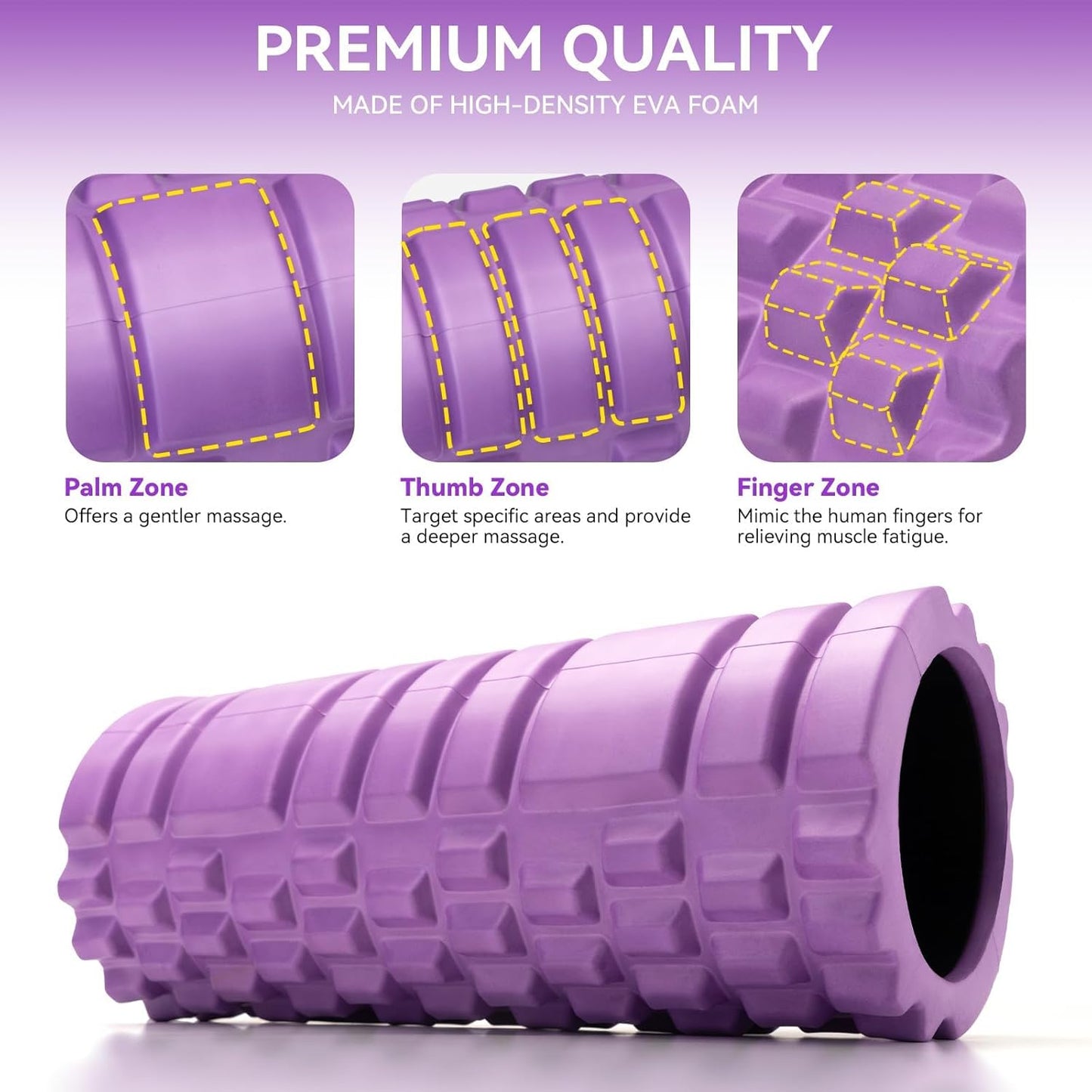 Krightlink Foam Roller for Deep Tissue Massager, 13" High Density Exercise Patented Roller for Muscle Massage and Myofascial Trigger Point Release Back Roller for Fitness, Yoga and Pilates (Black)