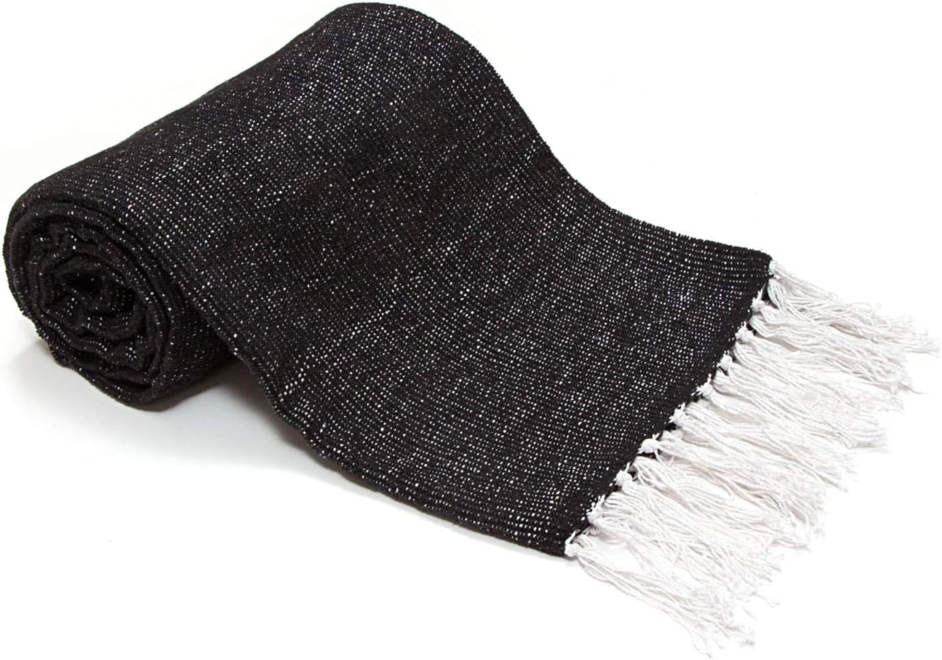 Americanflat 50x70 Authentic Mexican Throw Blanket - Falsa Blanket - Soft Cotton Throw Blankets for Indoor or Outdoor - Use for Yoga, Meditation, or Beach - Grey Stripes