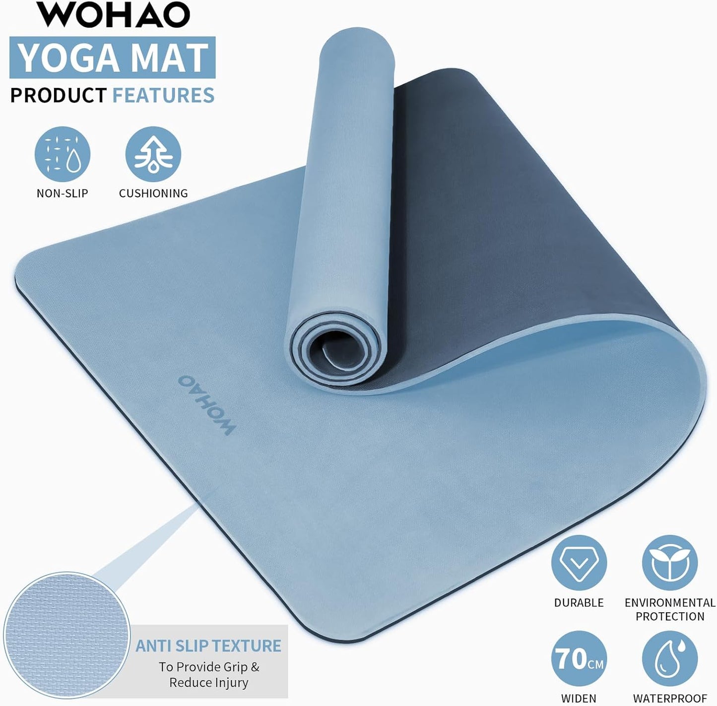 Extra Thick 8mm Yoga Mat, 72"x28" Non Slip Exercise Mat, Reversible 2-Sided Dual Color Premium POE Material, with Carrying Strap for Yoga, Pilates, Home Gym