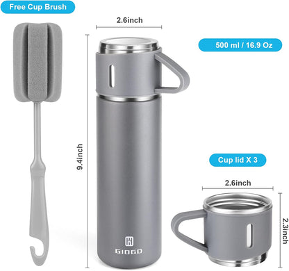 Stainless Steel Thermo 500ml/16.9oz Vacuum Insulated Bottle with Cup for Coffee Hot drink and Cold drink water flask.(Pink,Set)