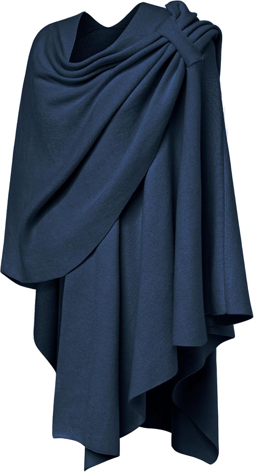 PULI Womens Large Cross Front Poncho Sweater Wrap Topper Knitted Elegant Shawls Cape for Fall Winter