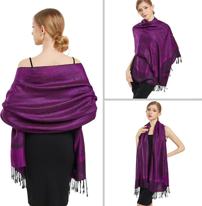 vimate Silky Paisley Pashmina Shawl Scarf-Women's Soft Double-side Jacquard Pashminas Wrap for Evening Dress Travel Shawl