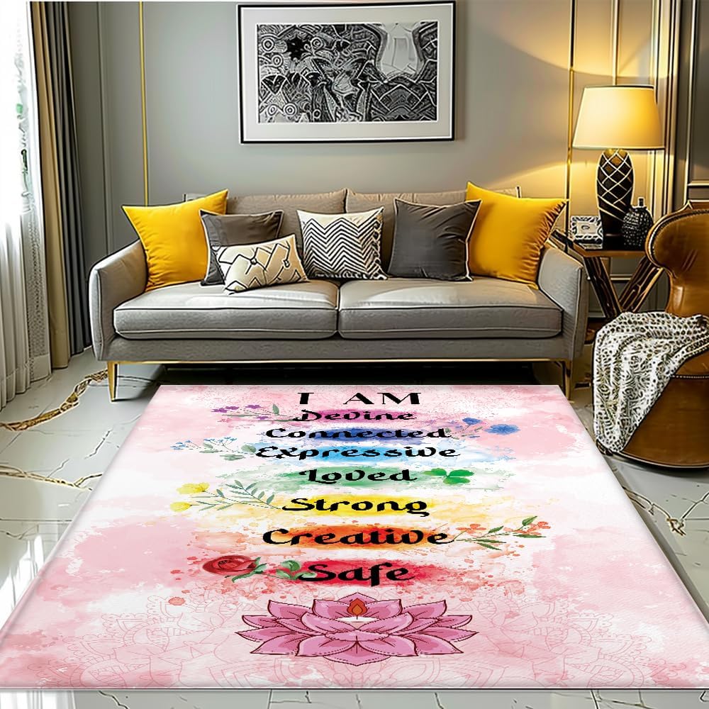 Chakra Area Rug, Meditation & Yoga Carpet for Living Room, Bedroom Mandalas Boho Style Non-Slip Machine Washable Rugs for Women Adults Yoga Lovers Bohemian Floor Mat Office Decor (YOGA-DS01)