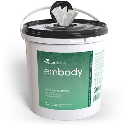 Wipex Embody Body Wipes - Large Plant-Based Cloth with Tea Tree Oil for Quick Clean Up, Ideal for Athletes, Yoga, Gym, Wrestling, Team Sports & Adults, Fitness Equipment Cleaner, 225 Count