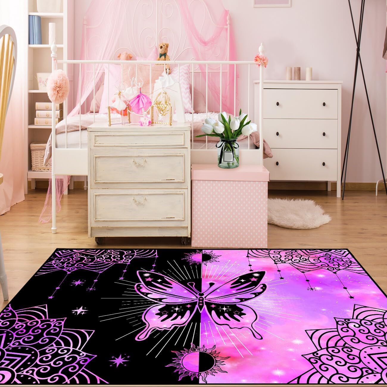 Black Girl Area Rug for Bedroom African Black Girls Floor Rugs for Living Room Playroom Cartoon Art Home Decor Soft Yoga Mats for Women Afro Purple 47" x 31" (2.7 x 3 Feet)