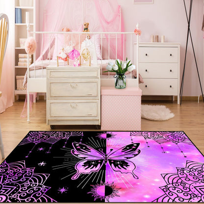Black Girl Area Rug for Bedroom African Black Girls Floor Rugs for Living Room Playroom Cartoon Art Home Decor Soft Yoga Mats for Women Afro Purple 47" x 31" (2.7 x 3 Feet)
