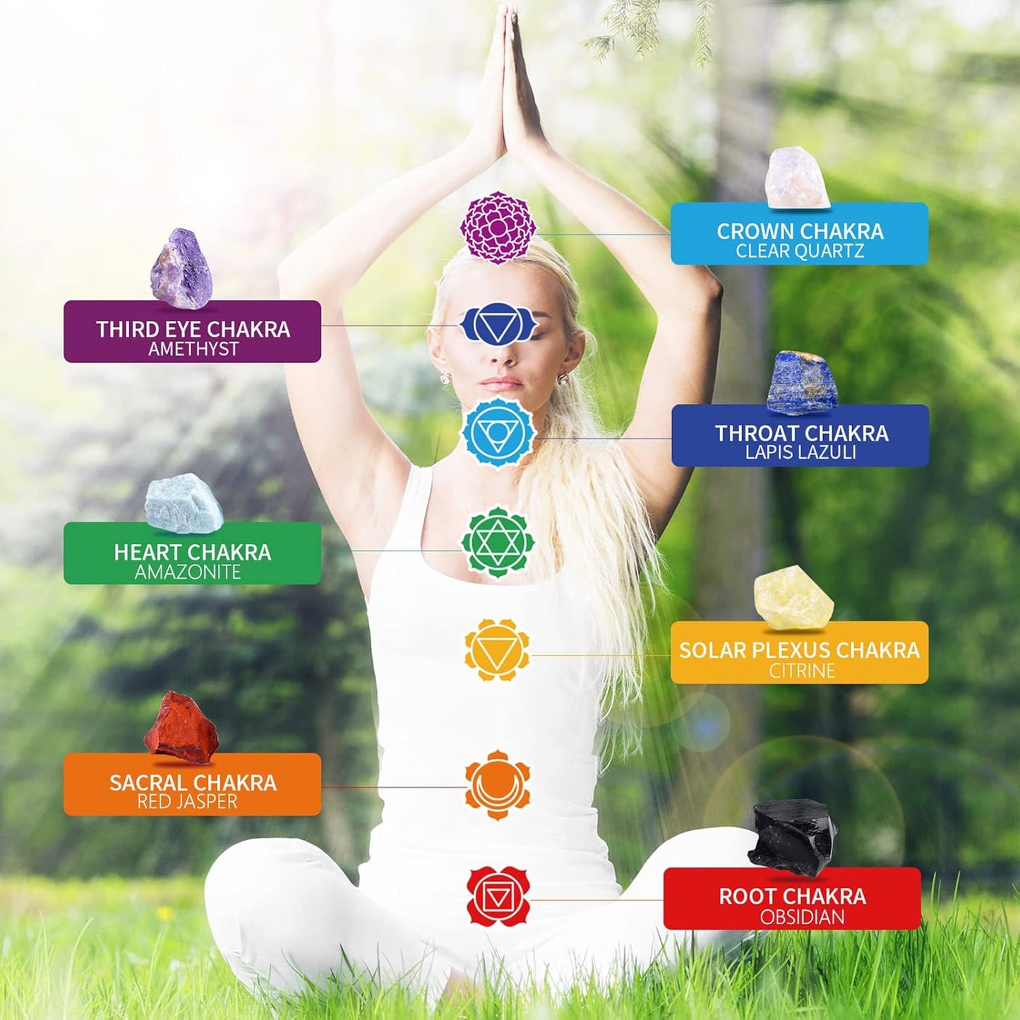 AOOVOO 17Pcs Crystals and Healing Stones, 14Pcs Real Raw Chakra Stones Set, Selenite Charging Plate, Amethyst Necklace, Rose Quartz, Mothers Day Gifts, Gift Box, Guide for Beginners, Collection, Meditation, Yoga