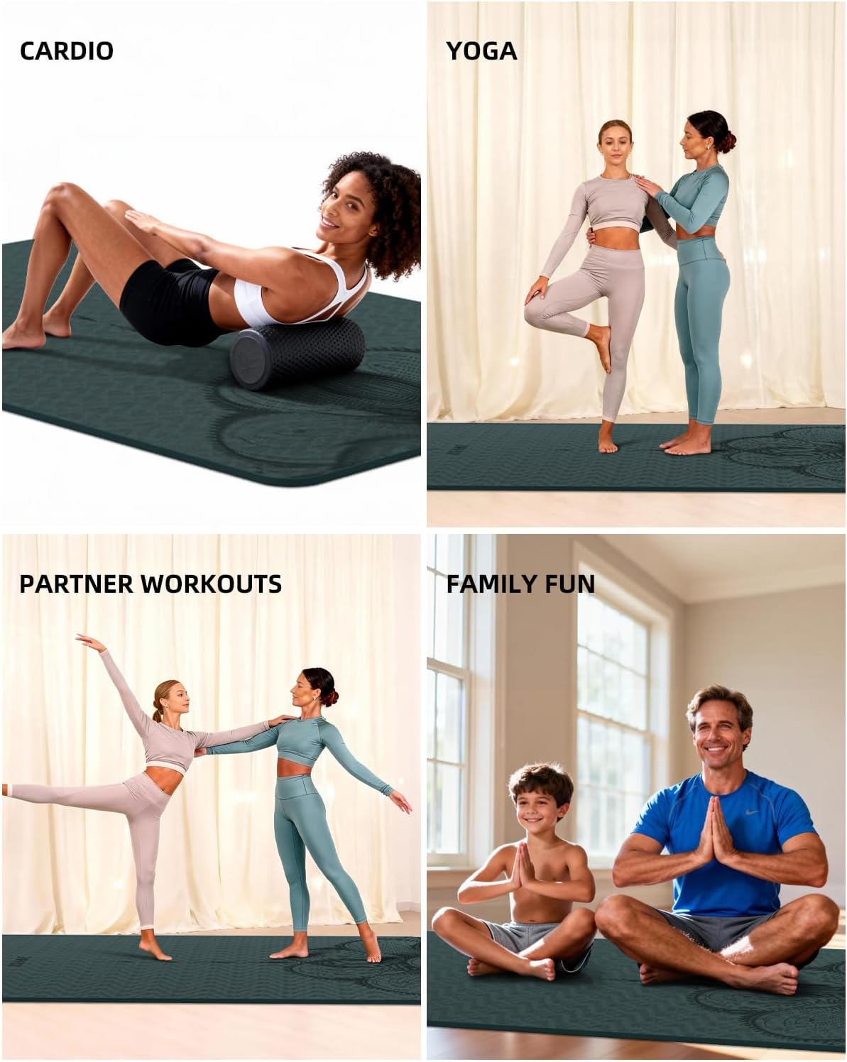 Large Yoga Mat (75.5"x47.6"x0.4"）Extra Wide & Thick 10mm, Non-Slip Exercise Mat, High-Density TPE Mat for Yoga Pilates & Home Gym Workouts