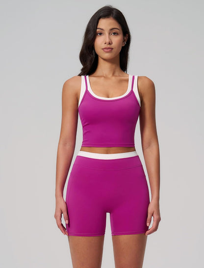 Women 2 Piece Workout Sets Racerback Color Block Tank Top High Waist Tummy Control Shorts Yoga Outfits
