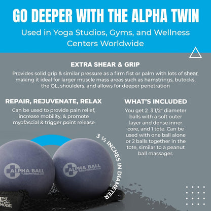 – Alpha Twin Set in Tote | Larger Sized Yoga Massage Therapy Balls | Trigger Point Ball, Myofascial Release and Pain Relief for Upper & Lower Back, IT Band, QL, Hamstrings, Glutes