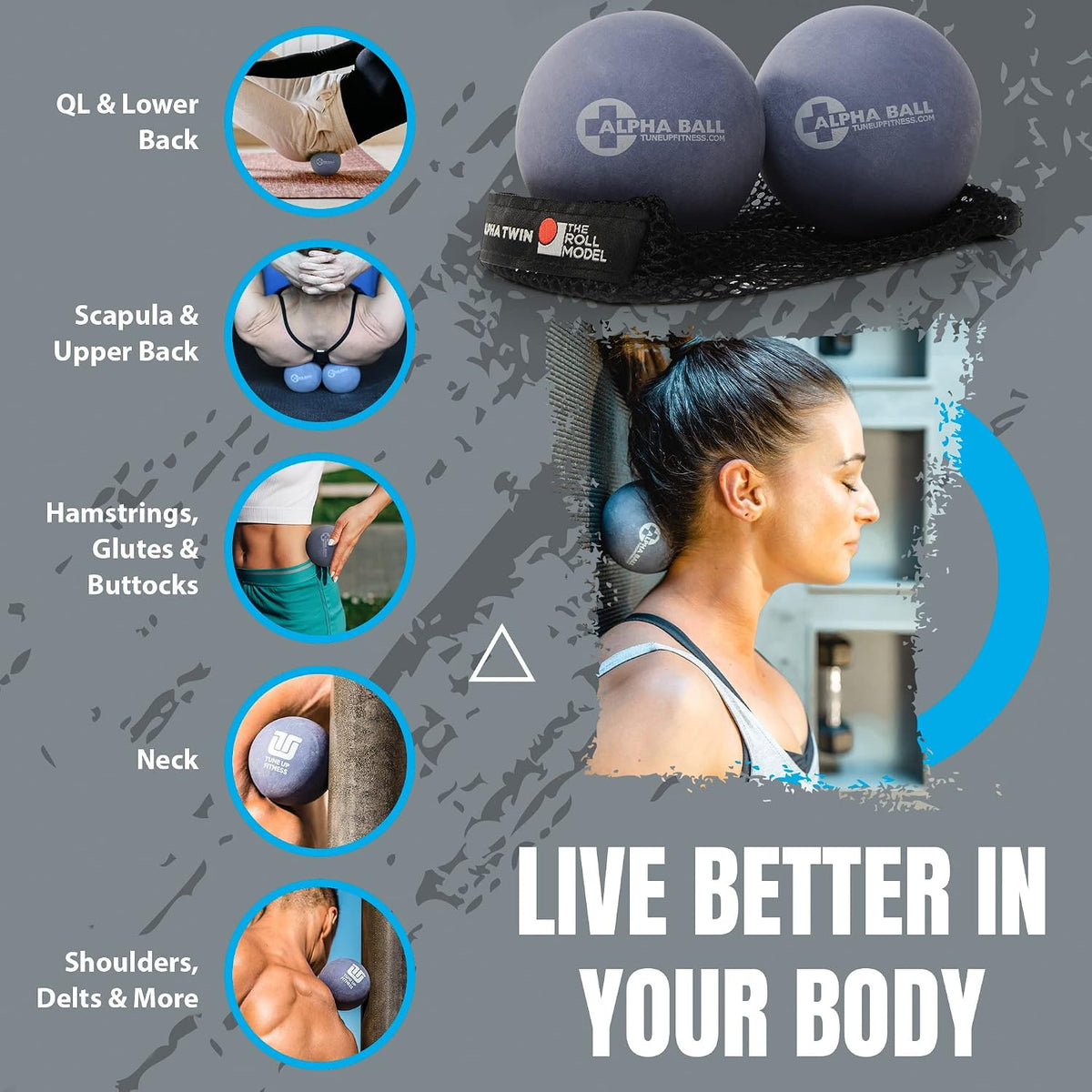 – Alpha Twin Set in Tote | Larger Sized Yoga Massage Therapy Balls | Trigger Point Ball, Myofascial Release and Pain Relief for Upper & Lower Back, IT Band, QL, Hamstrings, Glutes