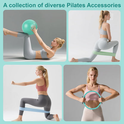 Pilates Kit, Home Pilates Equipment Set with Pilates Ring, Pilates Ball and 5 Resistance Bands, Core Strength Training Workout Kit for Flexibility & Muscle Toning