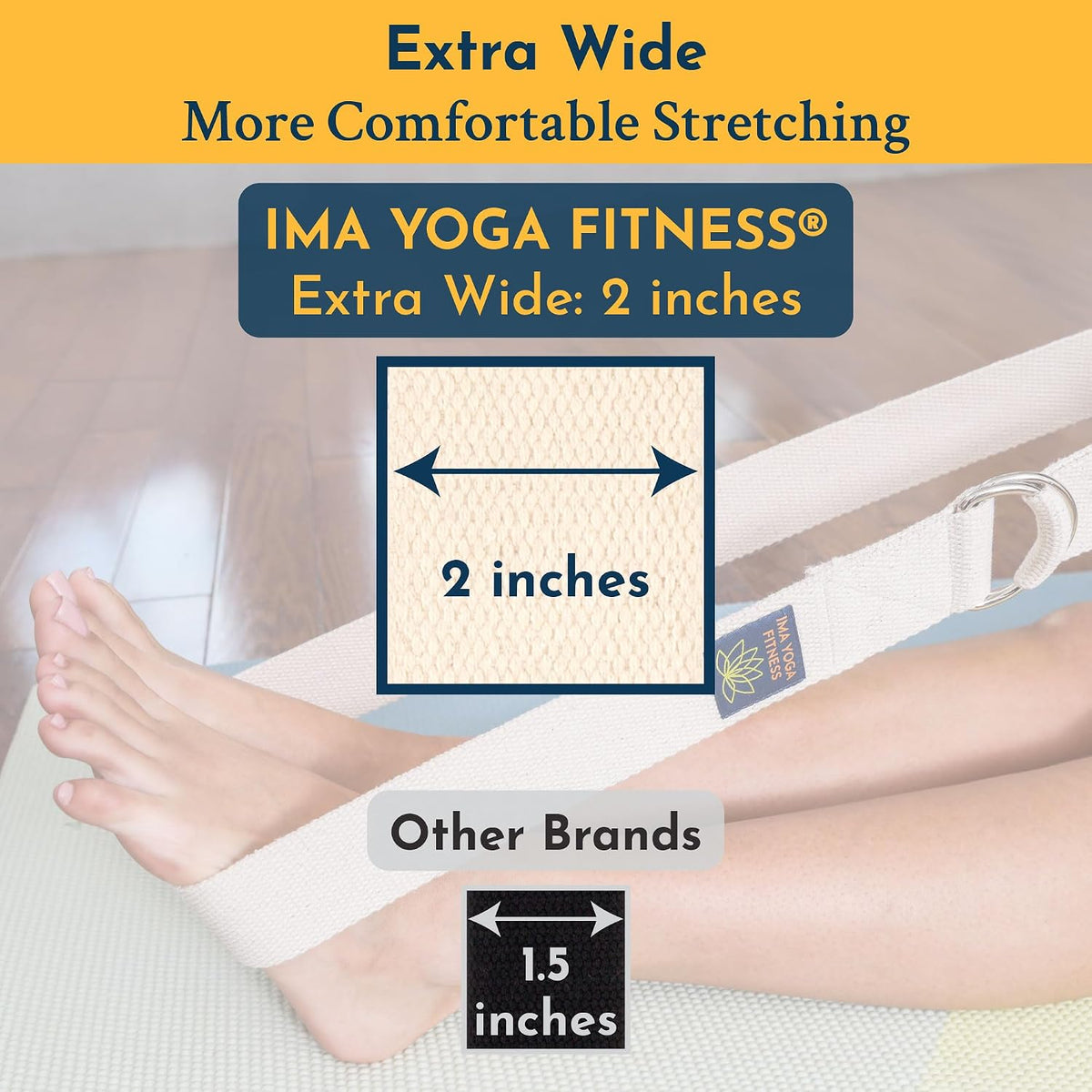 Extra-Wide 2 Inch Cotton Yoga Strap: Stretching, Physical Therapy, Exercise