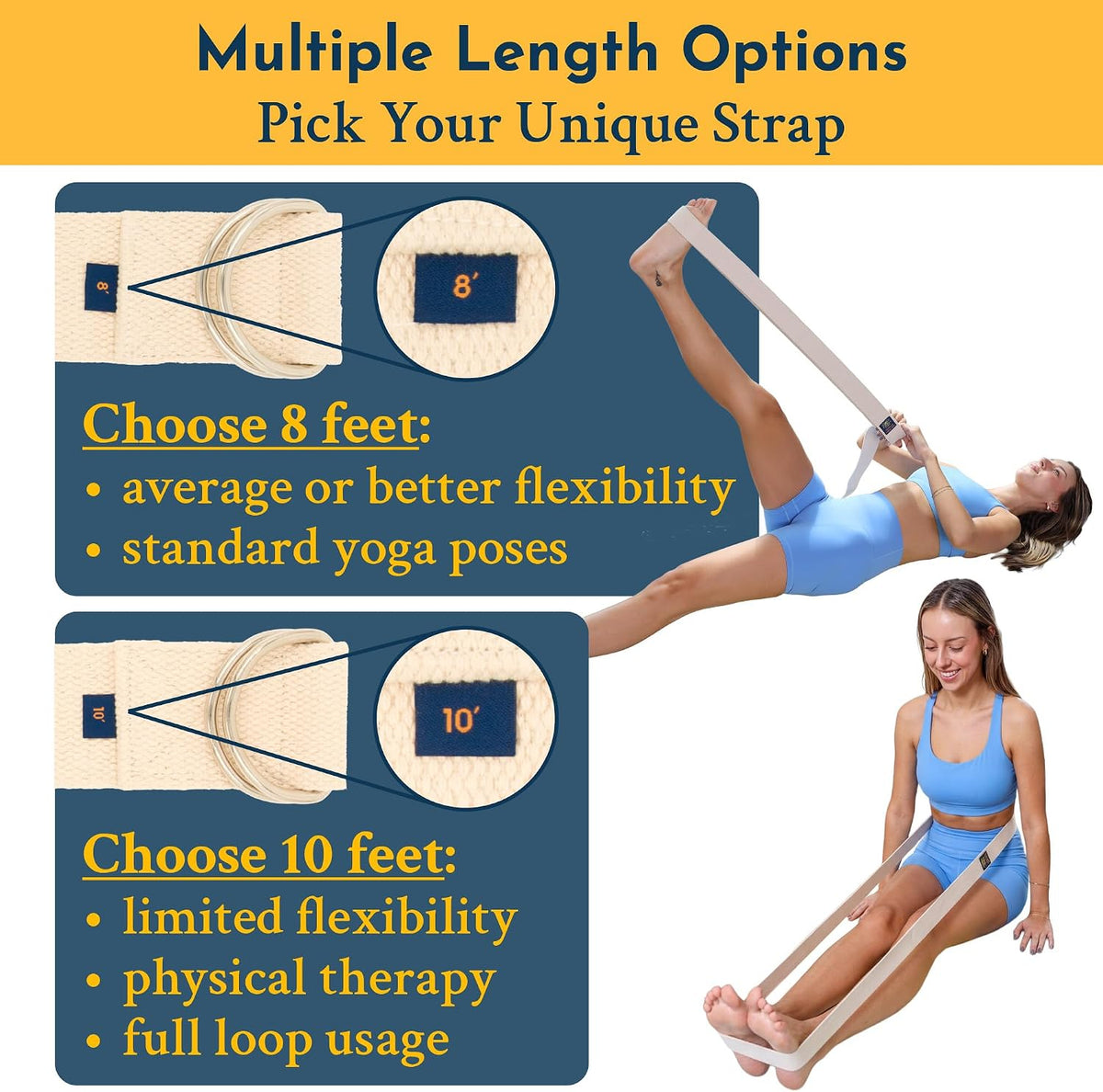 Extra-Wide 2 Inch Cotton Yoga Strap: Stretching, Physical Therapy, Exercise