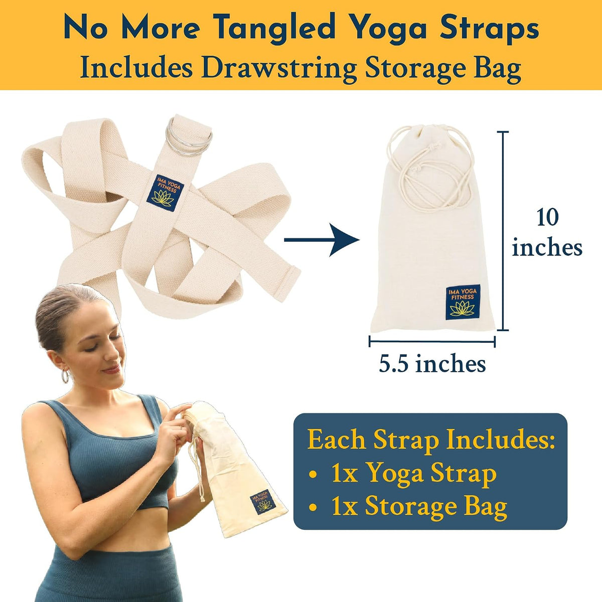 Extra-Wide 2 Inch Cotton Yoga Strap: Stretching, Physical Therapy, Exercise