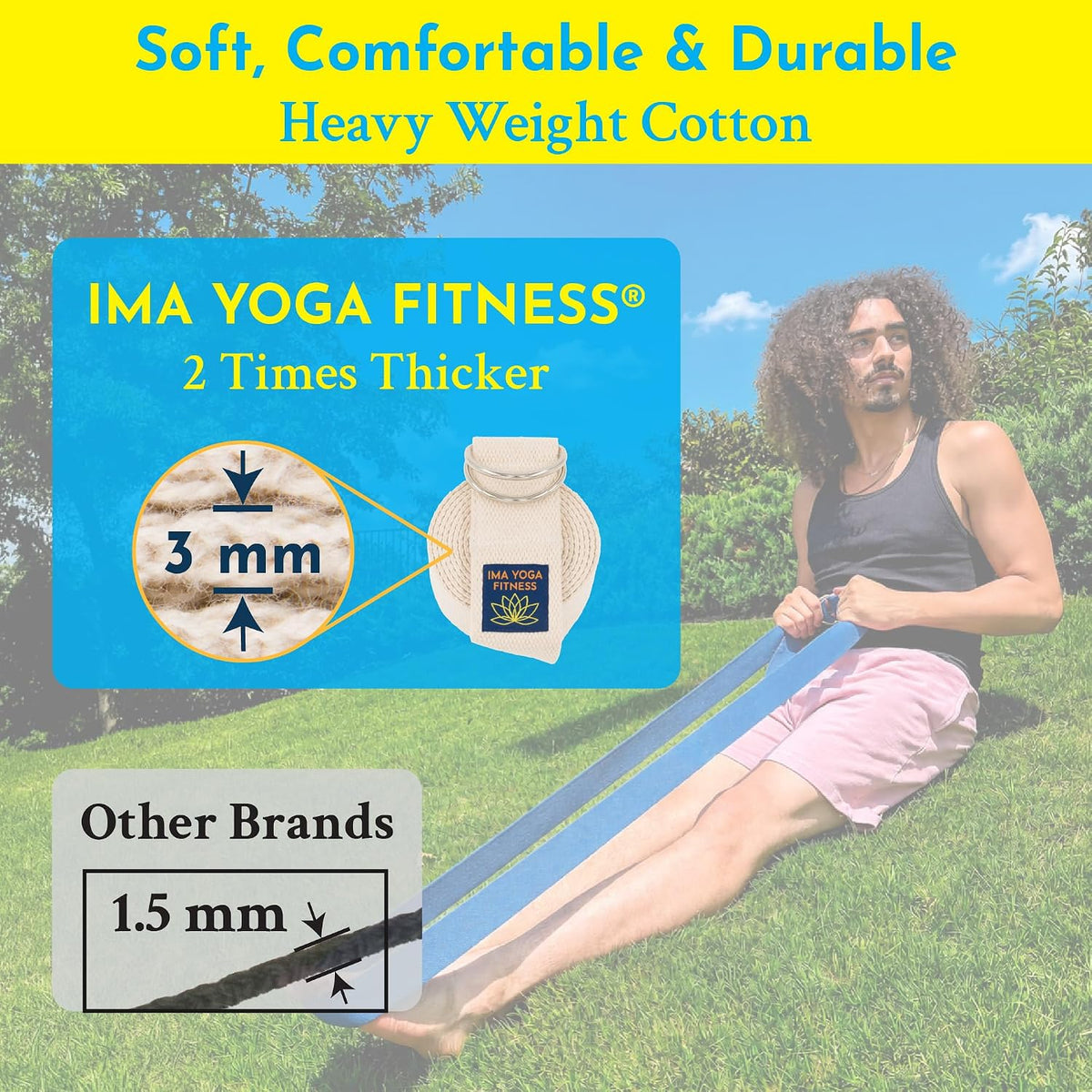 Extra-Wide 2 Inch Cotton Yoga Strap: Stretching, Physical Therapy, Exercise