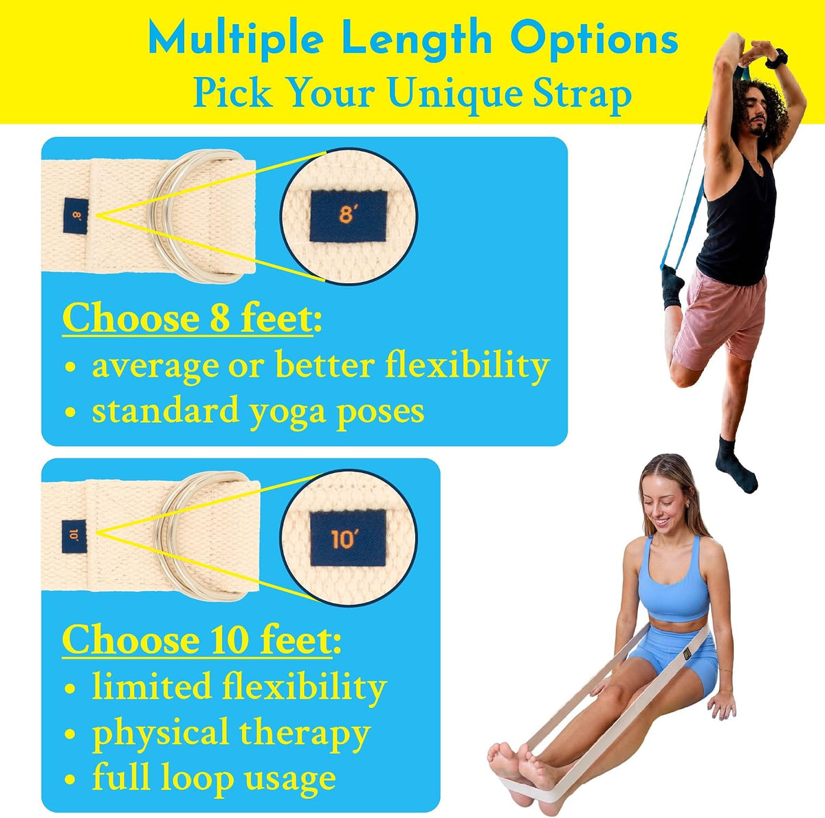 Extra-Wide 2 Inch Cotton Yoga Strap: Stretching, Physical Therapy, Exercise