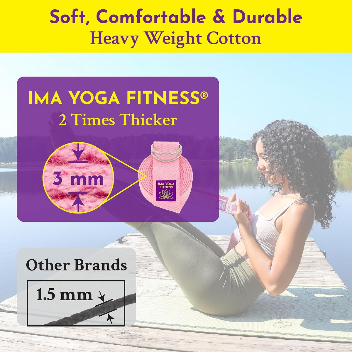 Extra-Wide 2 Inch Cotton Yoga Strap: Stretching, Physical Therapy, Exercise