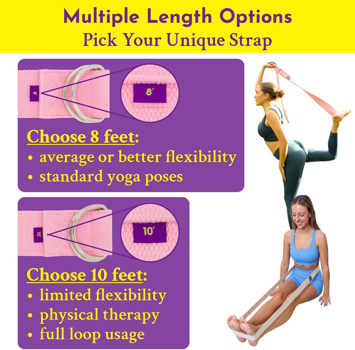 Extra-Wide 2 Inch Cotton Yoga Strap: Stretching, Physical Therapy, Exercise