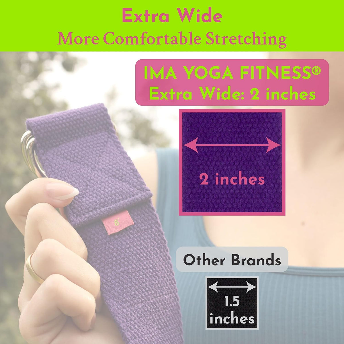 Extra-Wide 2 Inch Cotton Yoga Strap: Stretching, Physical Therapy, Exercise