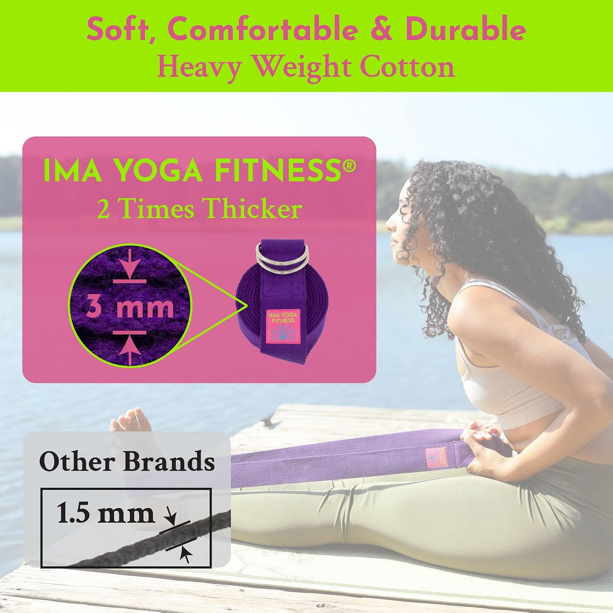 Extra-Wide 2 Inch Cotton Yoga Strap: Stretching, Physical Therapy, Exercise
