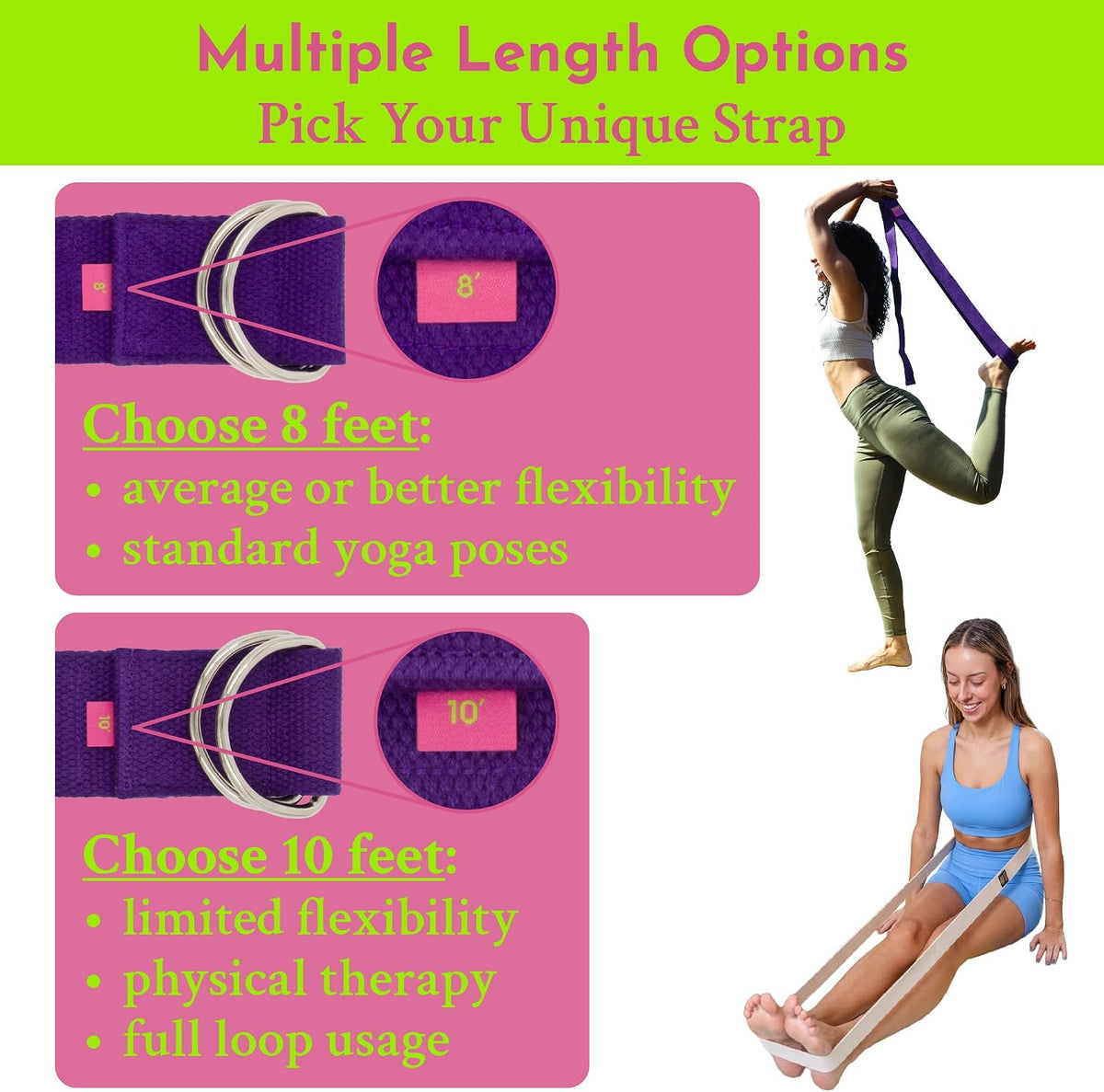 Extra-Wide 2 Inch Cotton Yoga Strap: Stretching, Physical Therapy, Exercise