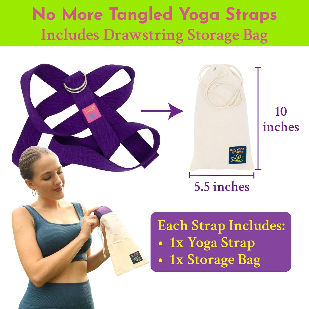 Extra-Wide 2 Inch Cotton Yoga Strap: Stretching, Physical Therapy, Exercise