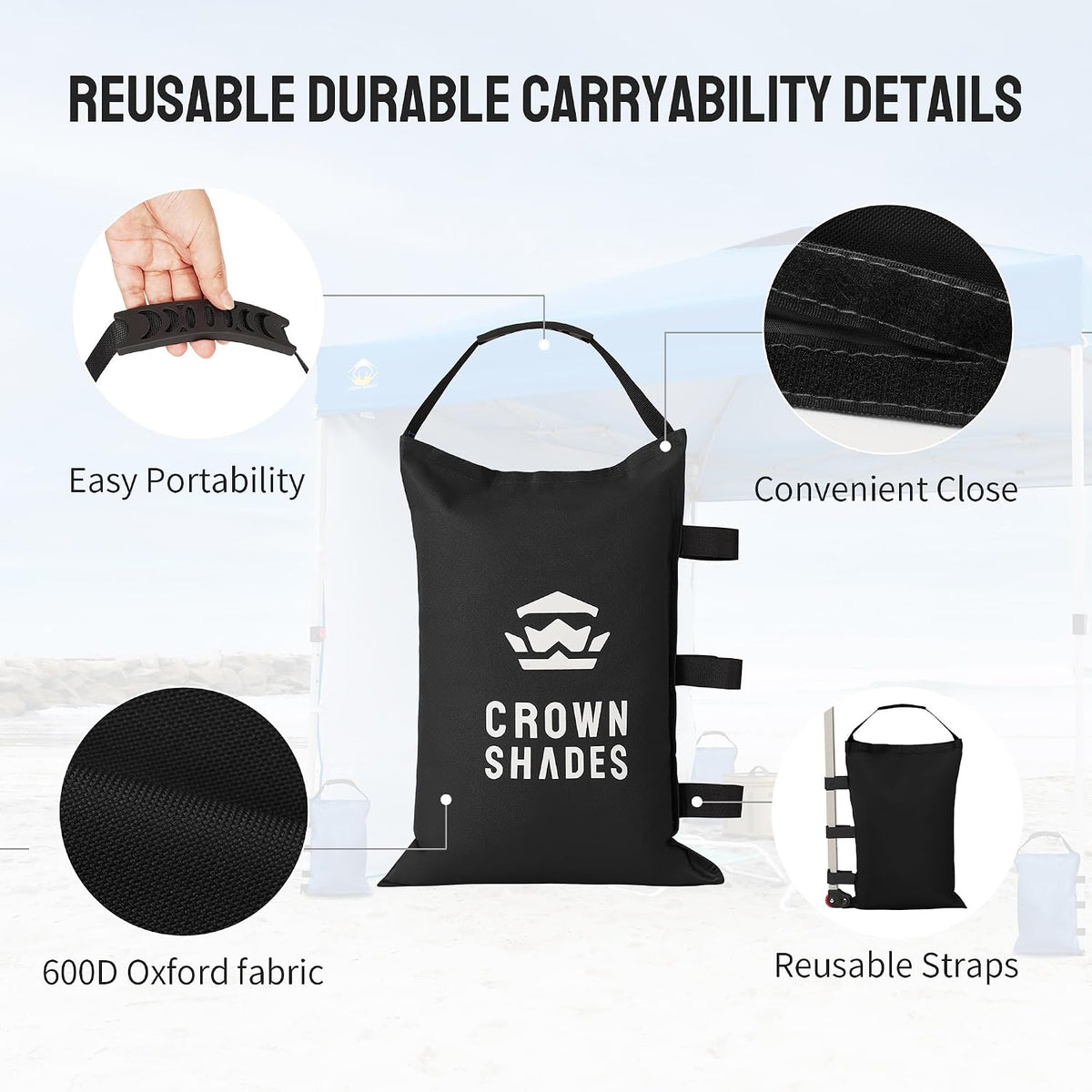Sand Bags for Canopy Legs, 120 LBS, Black (Unfilled)