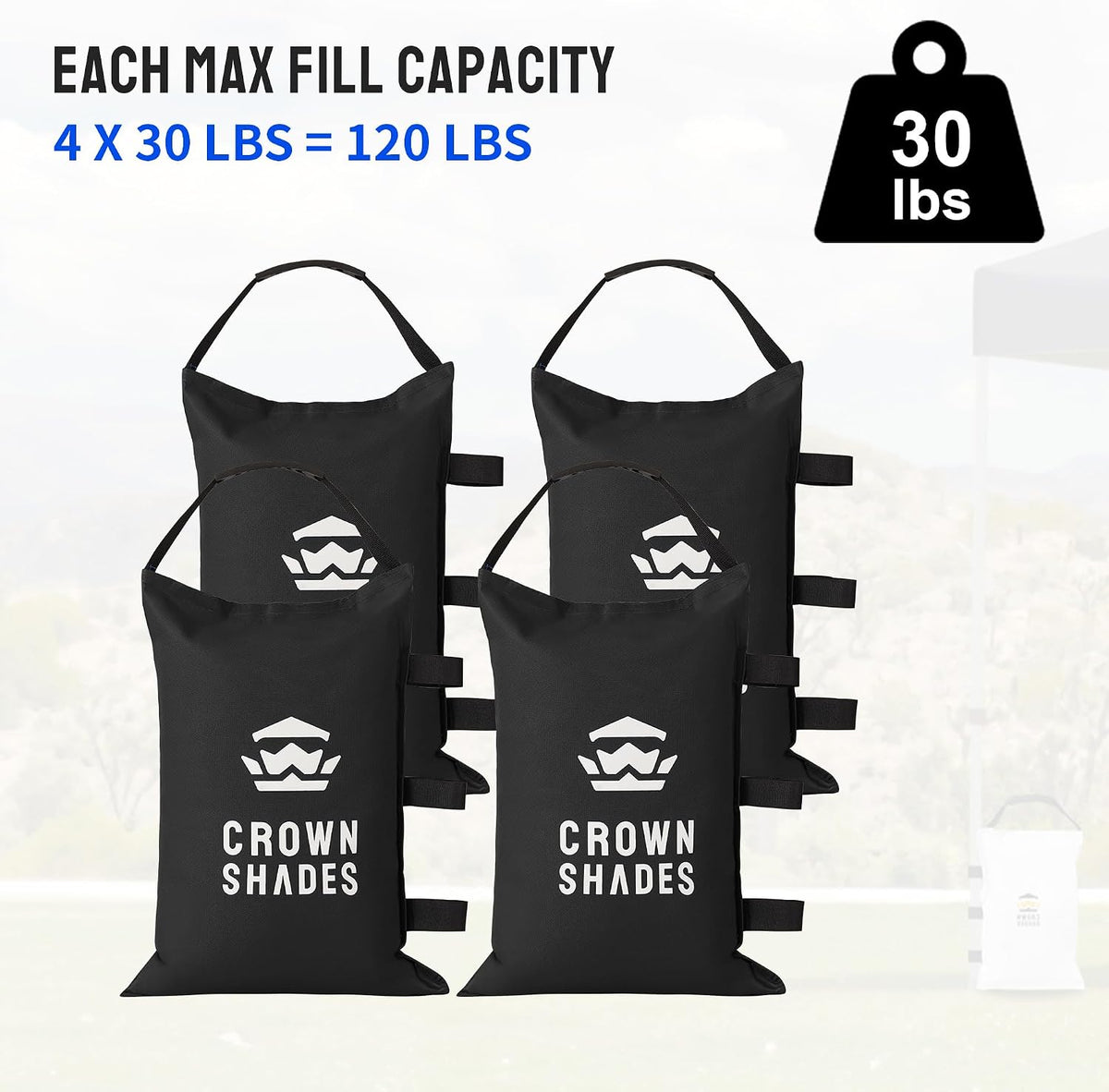 Sand Bags for Canopy Legs, 120 LBS, Black (Unfilled)