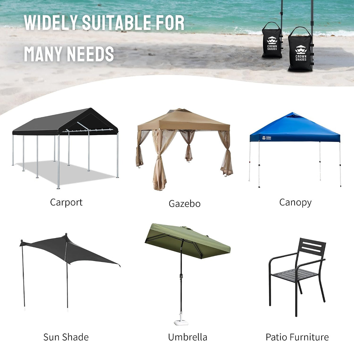 Sand Bags for Canopy Legs, 120 LBS, Black (Unfilled)