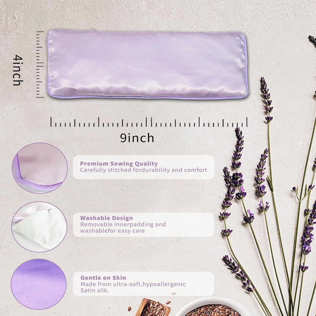 Flexseed Eye Pillow, Hot or Cold Weighted Satin Eye Mask, Microwaveable Moist Heat Eye Compress, Unscented Washable, Perfect for Sleeping, Yoga, Migraine Relief, Pack of 2