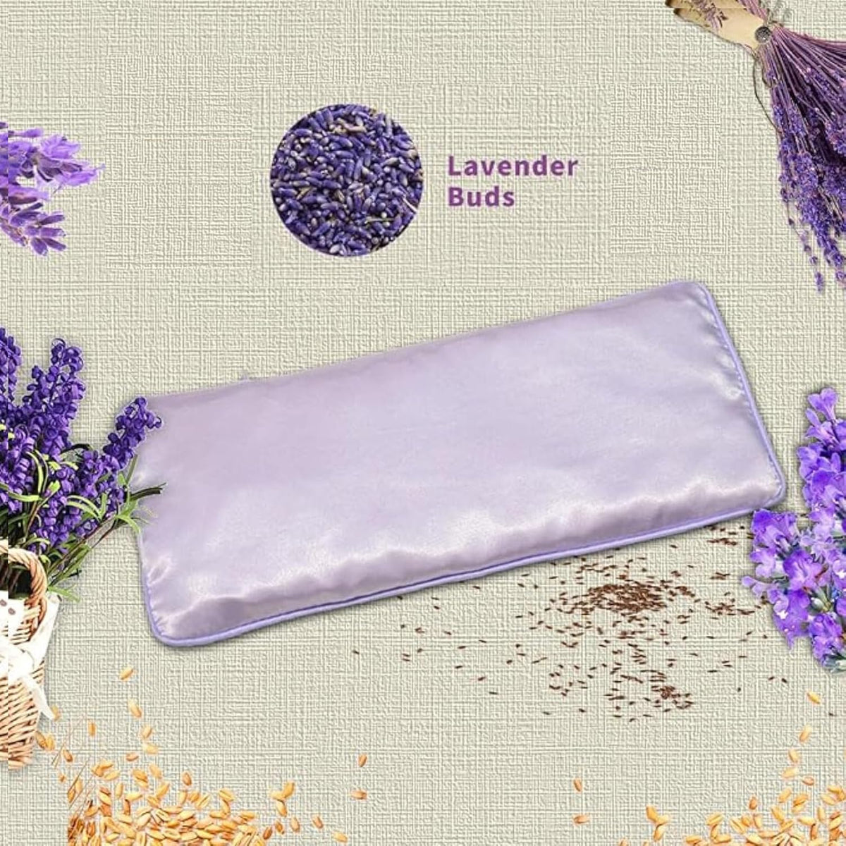 Flexseed Eye Pillow, Hot or Cold Weighted Satin Eye Mask, Microwaveable Moist Heat Eye Compress, Unscented Washable, Perfect for Sleeping, Yoga, Migraine Relief, Pack of 2