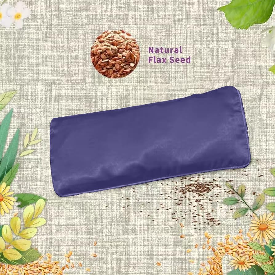 Flexseed Eye Pillow, Hot or Cold Weighted Satin Eye Mask, Microwaveable Moist Heat Eye Compress, Unscented Washable, Perfect for Sleeping, Yoga, Migraine Relief, Pack of 2