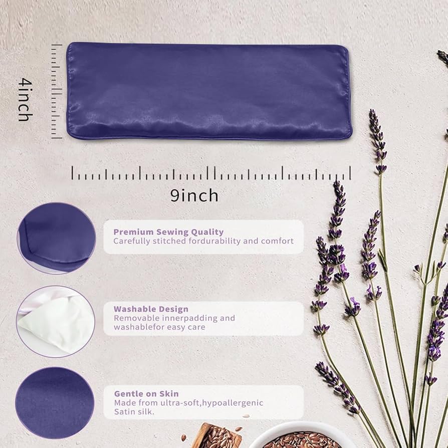Flexseed Eye Pillow, Hot or Cold Weighted Satin Eye Mask, Microwaveable Moist Heat Eye Compress, Unscented Washable, Perfect for Sleeping, Yoga, Migraine Relief, Pack of 2