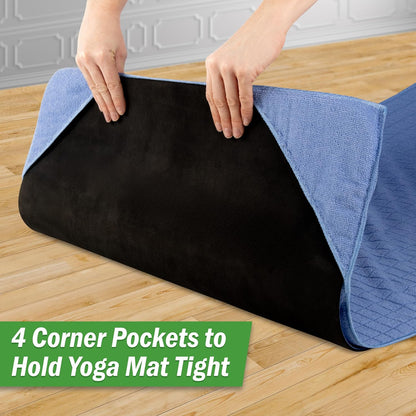 Yoga Mat Towel and Gym Towel Set - 2-Piece Non Slip Set for Hot Yoga, Pilates, and Gym - 72” x 24” Sweat Absorbent and Quick Drying Blanket with Corner Pockets for Mats (Gray)