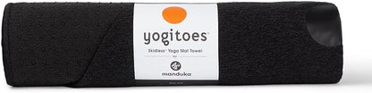Yogitoes Manduka Yoga Towel for Mat Nonslip and Quick Dry for Hot Yoga with Rubber Bottom Grip Dots 72 Inch Long Onyx Thin and Lightweight (262023001)