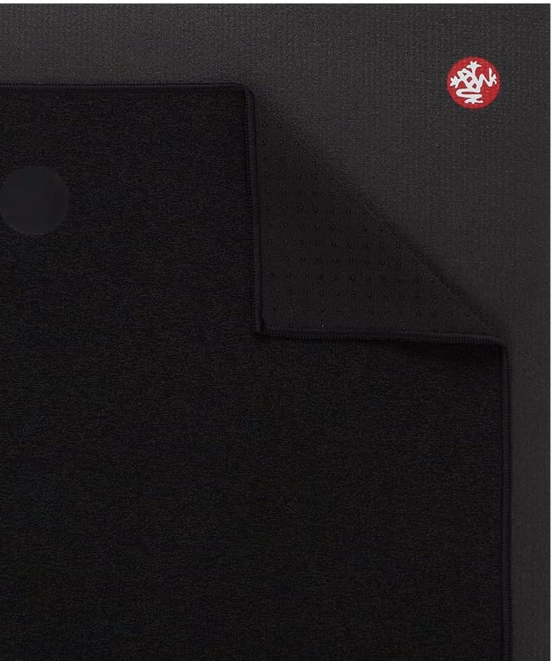 Yogitoes Manduka Yoga Towel for Mat Nonslip and Quick Dry for Hot Yoga with Rubber Bottom Grip Dots 72 Inch Long Onyx Thin and Lightweight (262023001)