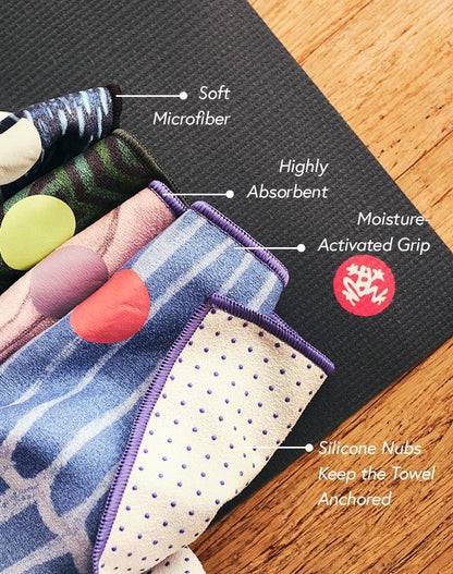 Yogitoes Manduka Yoga Towel for Mat Nonslip and Quick Dry for Hot Yoga with Rubber Bottom Grip Dots 72 Inch Long Onyx Thin and Lightweight (262023001)