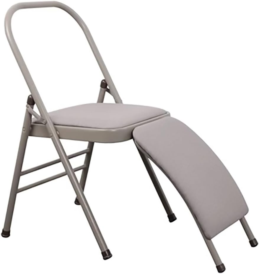 Yoga Auxiliary Chair with Lumbar Back Support,Folding Yoga Chair,Metal Frame,Iyengar Yoga Chair,Pilates Yoga Chair,Yoga Inversion Chair Gray, Black, Purple