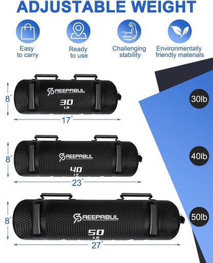 Aqua Bags for Workout 5-45lbs - Ultimate Core Water Weights Aqua Bag - Portable Stability Fitness -Stability, Core and Balance Training - Portable Fitness Equipment - Includes Three Bags