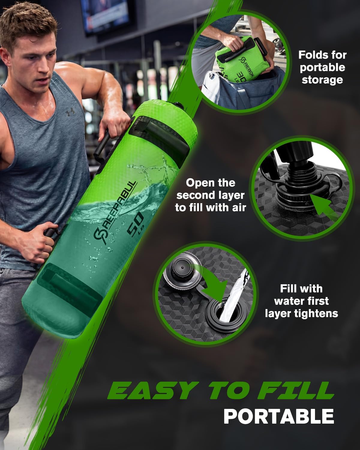 Aqua Bags for Workout 5-45lbs - Ultimate Core Water Weights Aqua Bag - Portable Stability Fitness -Stability, Core and Balance Training - Portable Fitness Equipment - Includes Three Bags