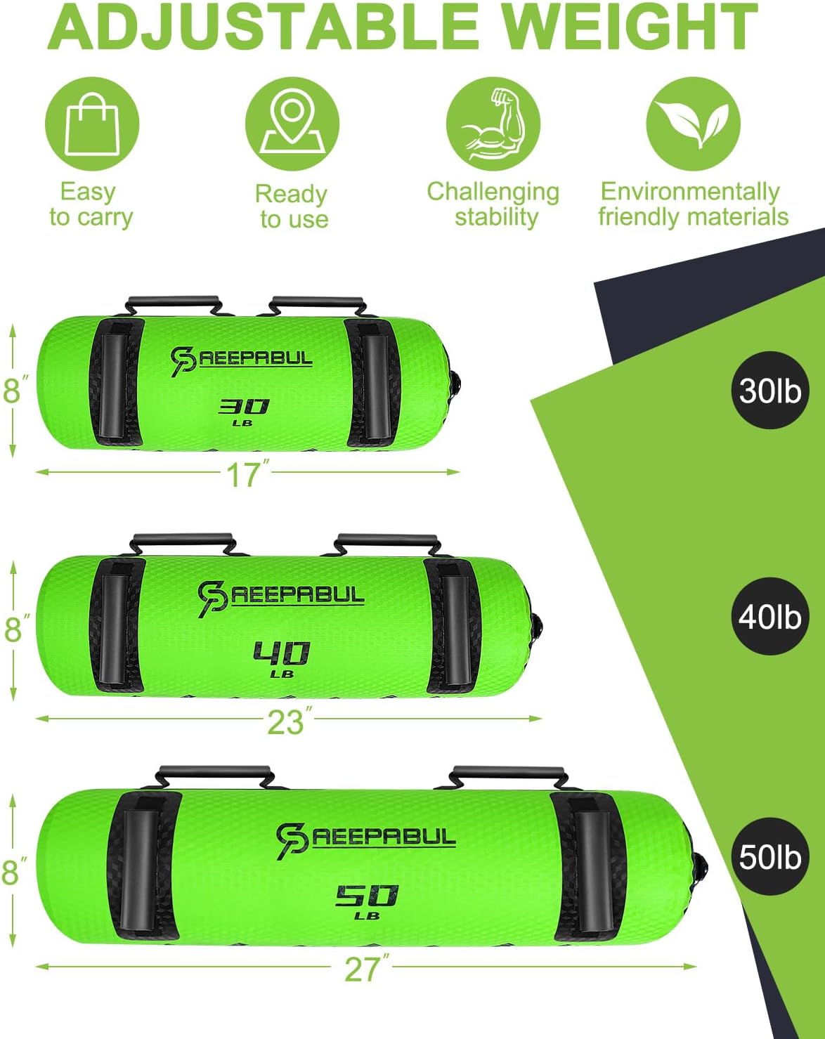 Aqua Bags for Workout 5-45lbs - Ultimate Core Water Weights Aqua Bag - Portable Stability Fitness -Stability, Core and Balance Training - Portable Fitness Equipment - Includes Three Bags